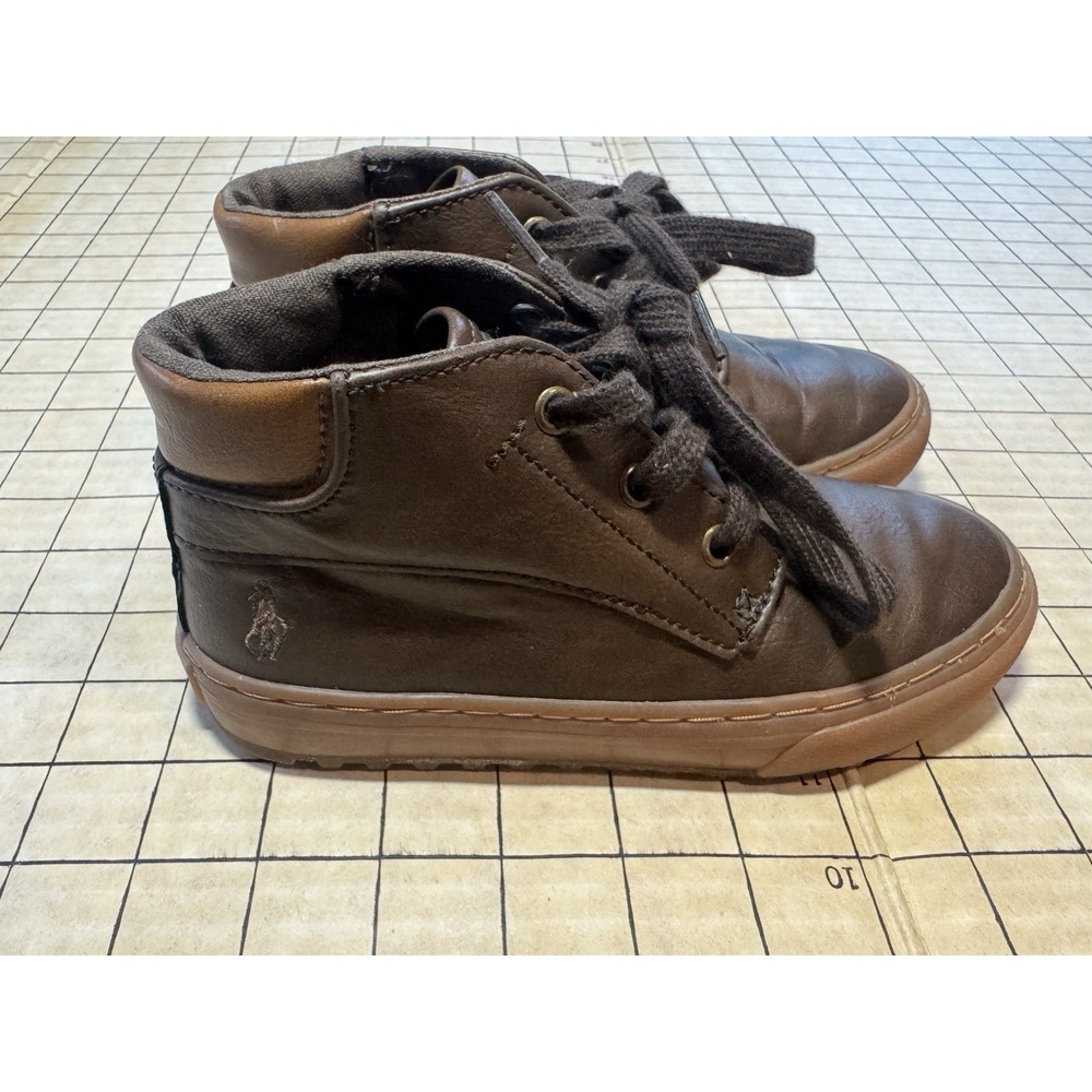 Polo Ralph Lauren Wyse Faux Leather High Top Sneakers Boys Youth 12 Brown